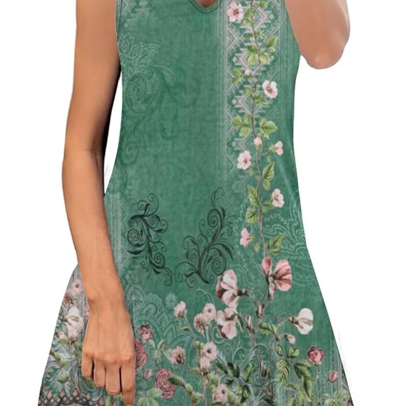 Green Sleeveless A-line Sundress for Casual Resort Wear - Picture 13 of 14